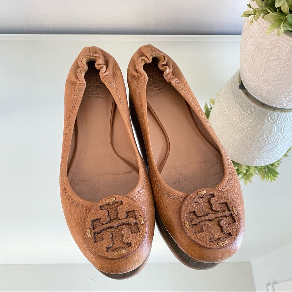 Tory Burch Leather Ballet Flats Reva Tonal Logo‼️